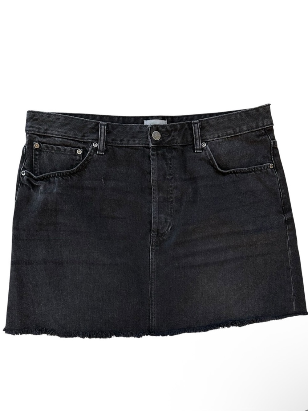 Boyish “Corey - The Hustler” Black Faded Denim Raw Hem Button Fly Mini Skirt 32